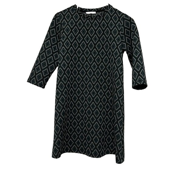 Zara Women’s Green & Black Geometric Pattern Mini Dress Size S - Picture 2 of 7